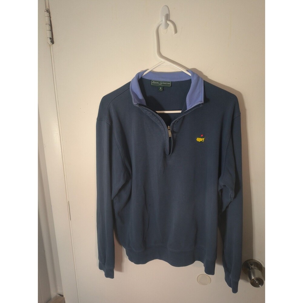 Masters Collection Golf Quarter Zip Pullover Sweater Blue Contrast Collar Men's
